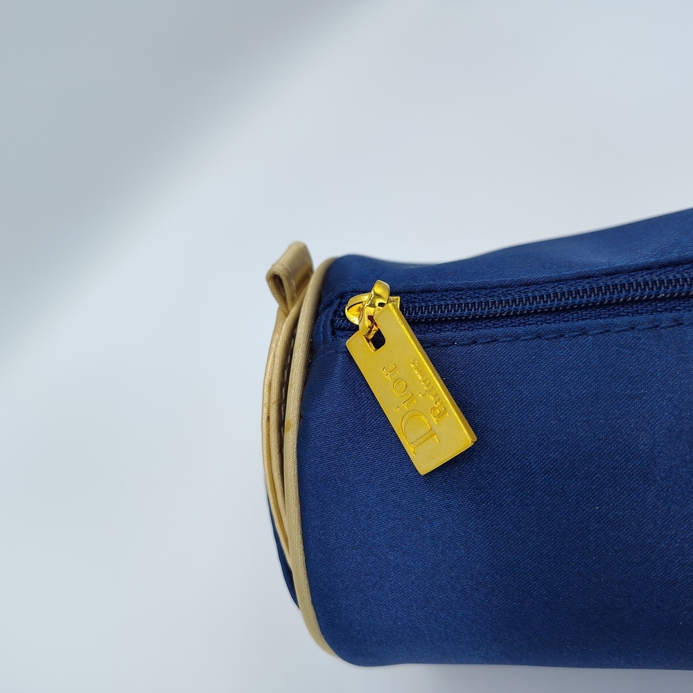 Vintage Y2K DIOR Parfums Blue Gold Trousse de Toilette Cosmetic Bag Mirror NWOT - Picture 3 of 10